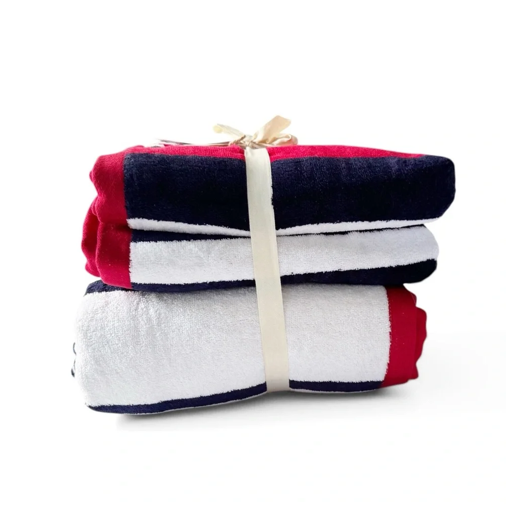 Quince Cabana Stripe Beach Towels (Set of 2) in Red, White, & Navy | NWT